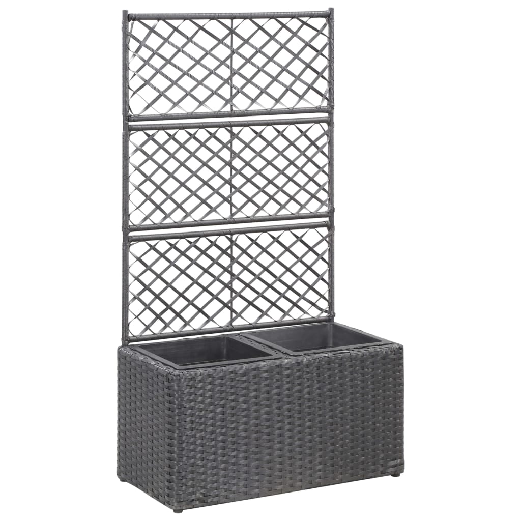 Berkfield Trellis Raised Bed with 2 Pots 58x30x107 cm Poly Rattan Black