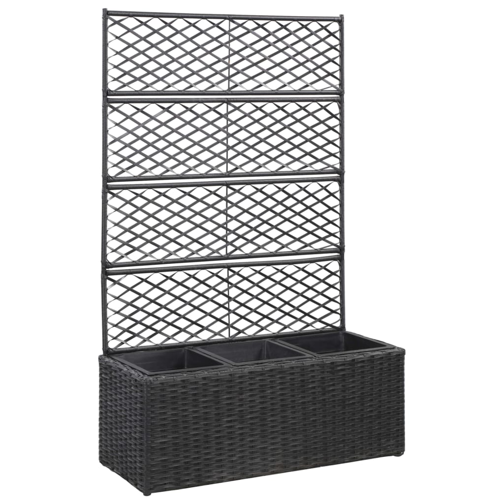 Berkfield Trellis Raised Bed with 3 Pots 83x30x130 cm Poly Rattan Black