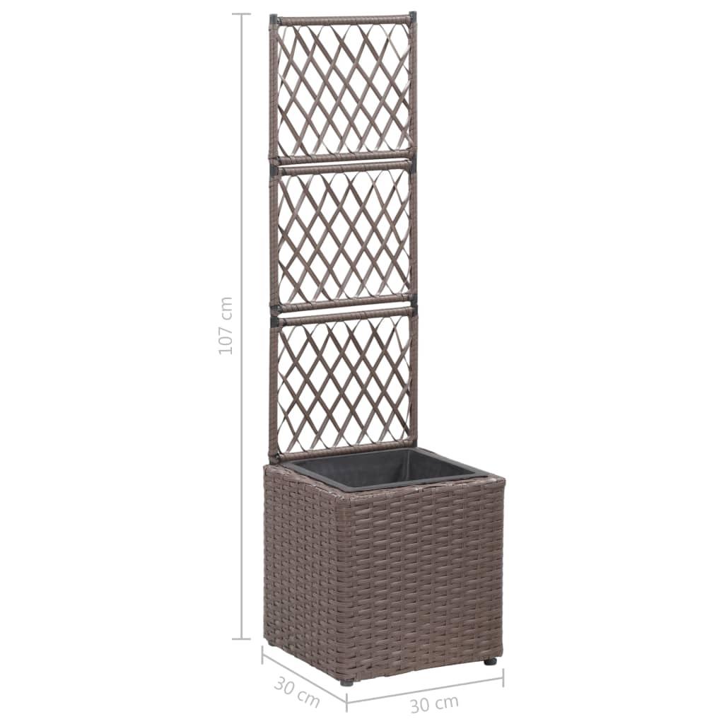 Berkfield Trellis Raised Bed with 1 Pot 30x30x107 cm Poly Rattan Brown