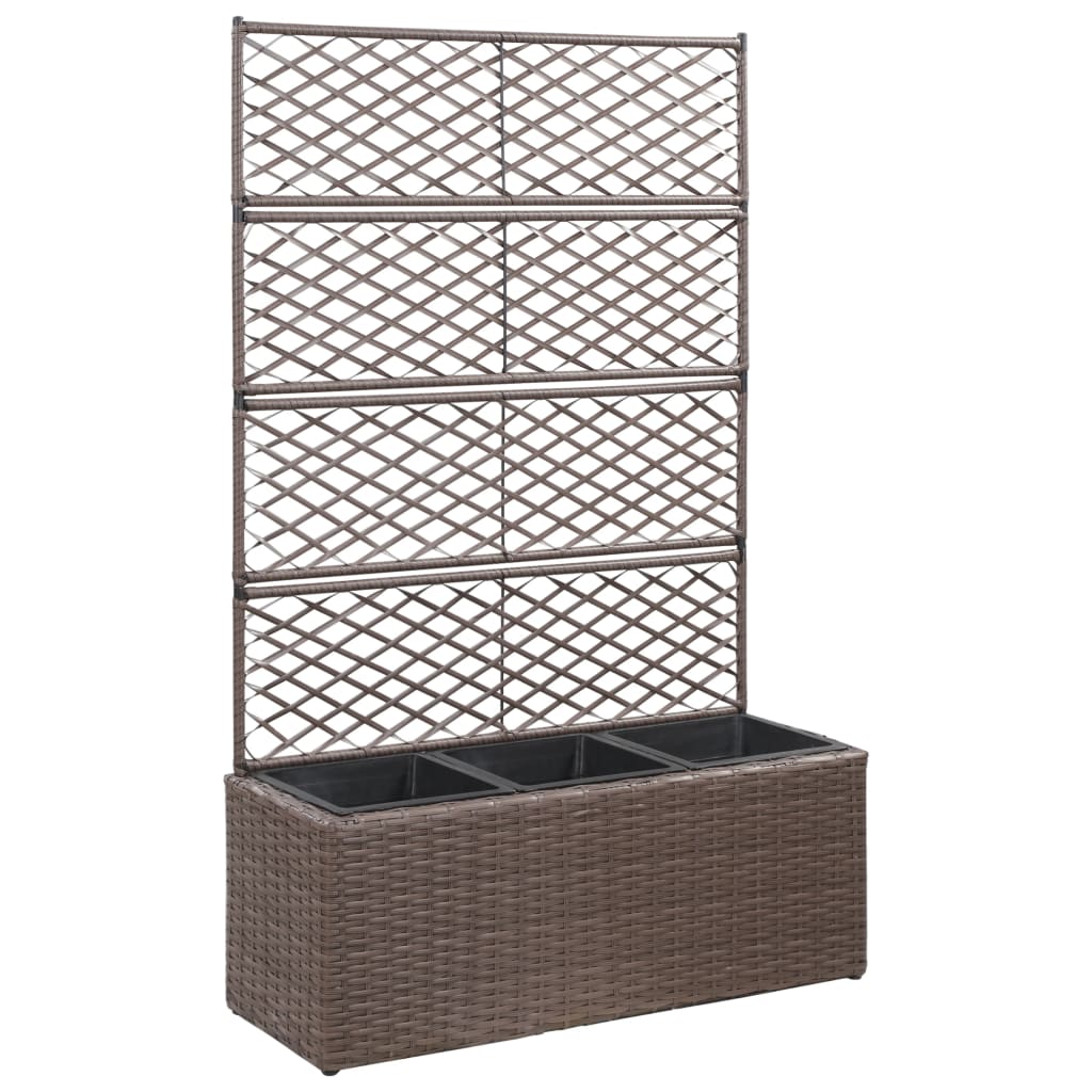 Berkfield Trellis Raised Bed with 3 Pots 83x30x130 cm Poly Rattan Brown