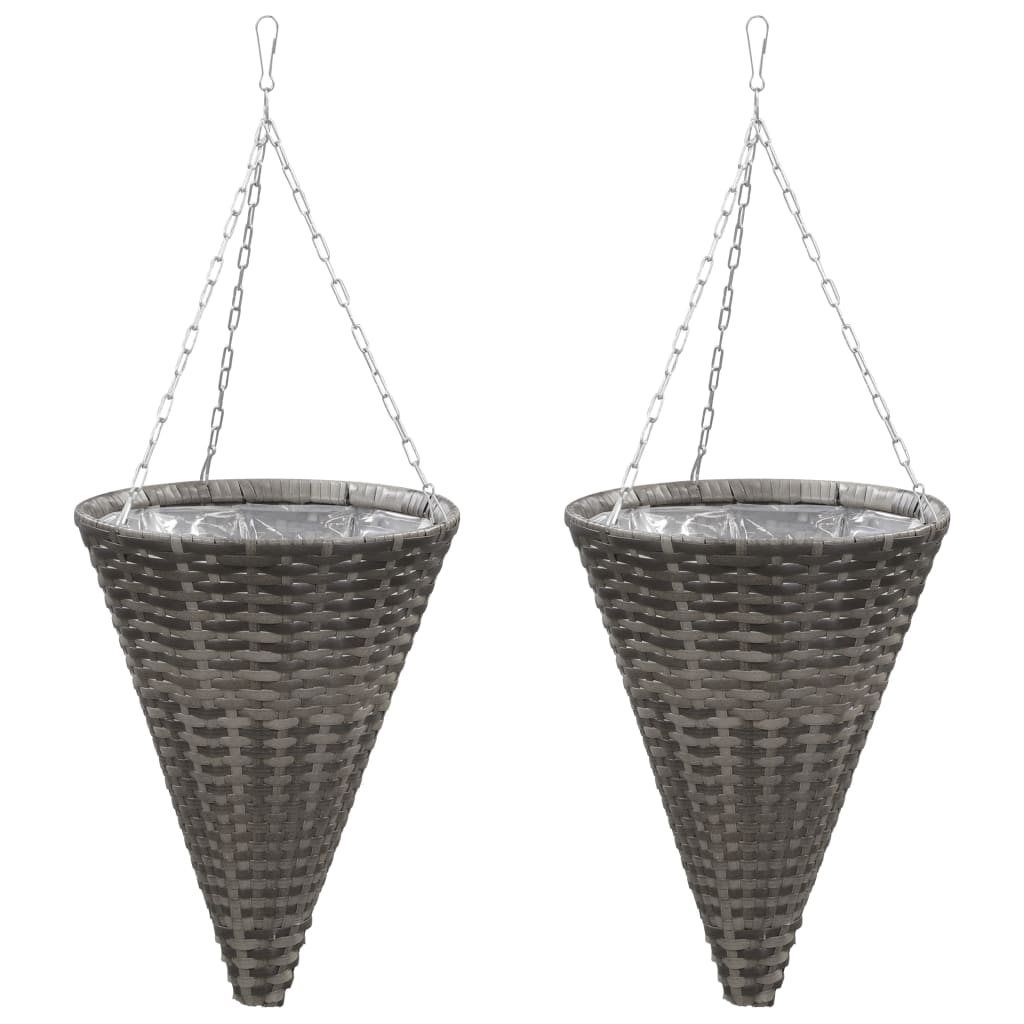 Berkfield Hanging Flower Baskets 2 pcs Poly Rattan Grey