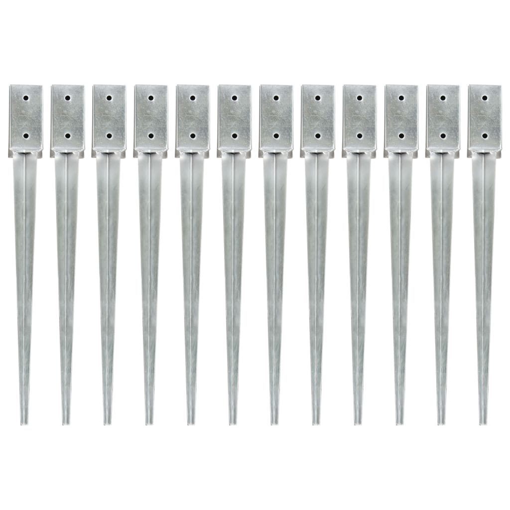 Berkfield Ground Spikes 12 pcs Silver 7x7x75 cm Galvanised Steel