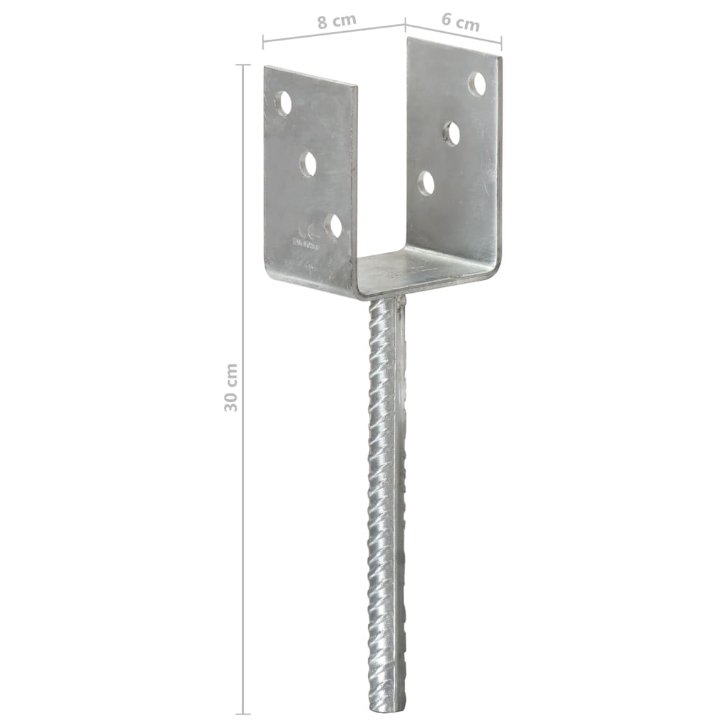 Berkfield Fence Anchors 6 pcs Silver 8x6x30 cm Galvanised Steel