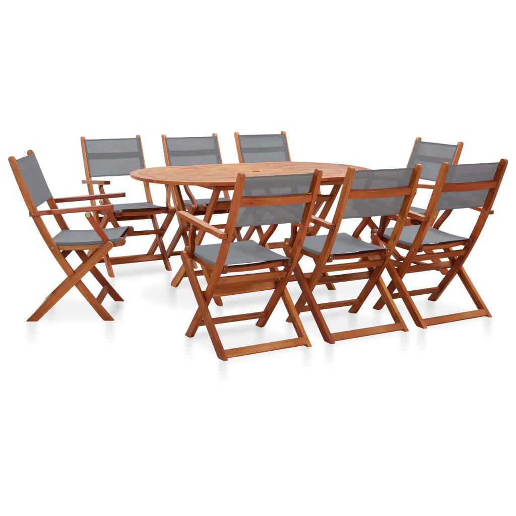 Berkfield 9 Piece Outdoor Dining Set Grey Solid Eucalyptus Wood and Textilene