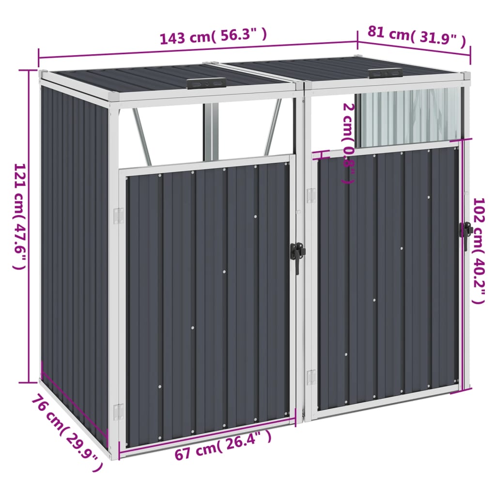 Berkfield Double Garbage Bin Shed Anthracite 143x81x121 cm Steel