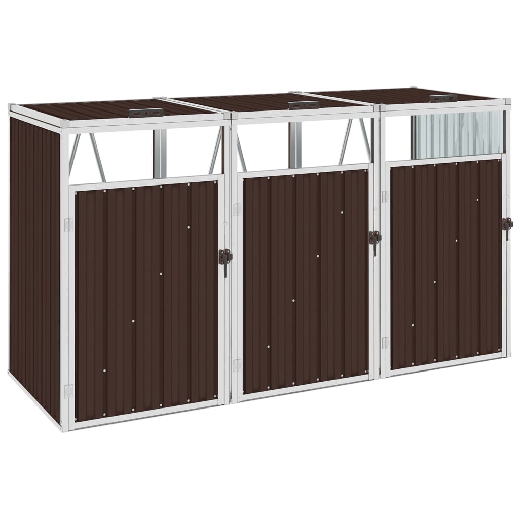 Berkfield Triple Garbage Bin Shed Brown 213x81x121 cm Steel