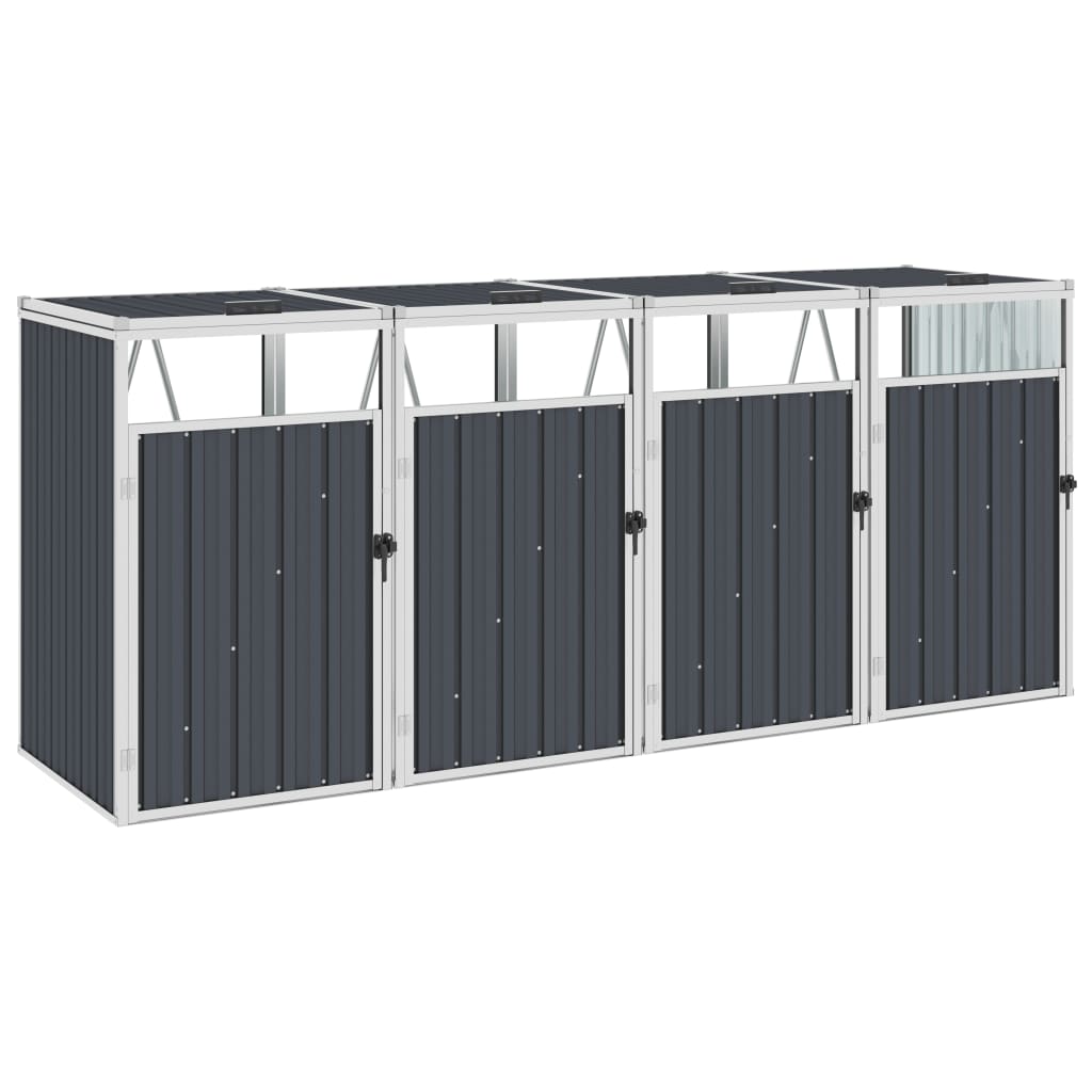 Berkfield Quadruple Garbage Bin Shed Anthracite 286x81x121 cm Steel
