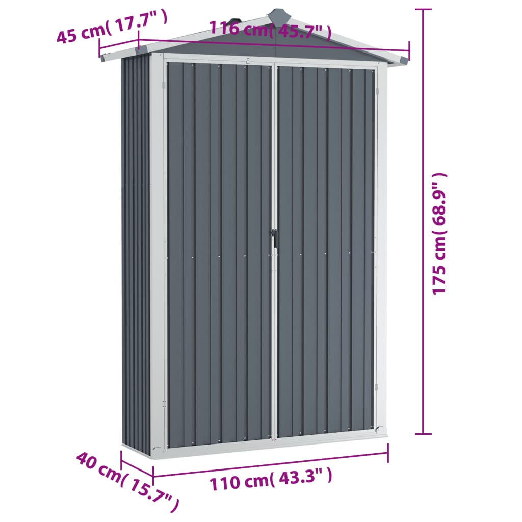 Berkfield Garden Shed Grey 116x45x175 cm Galvanised Steel
