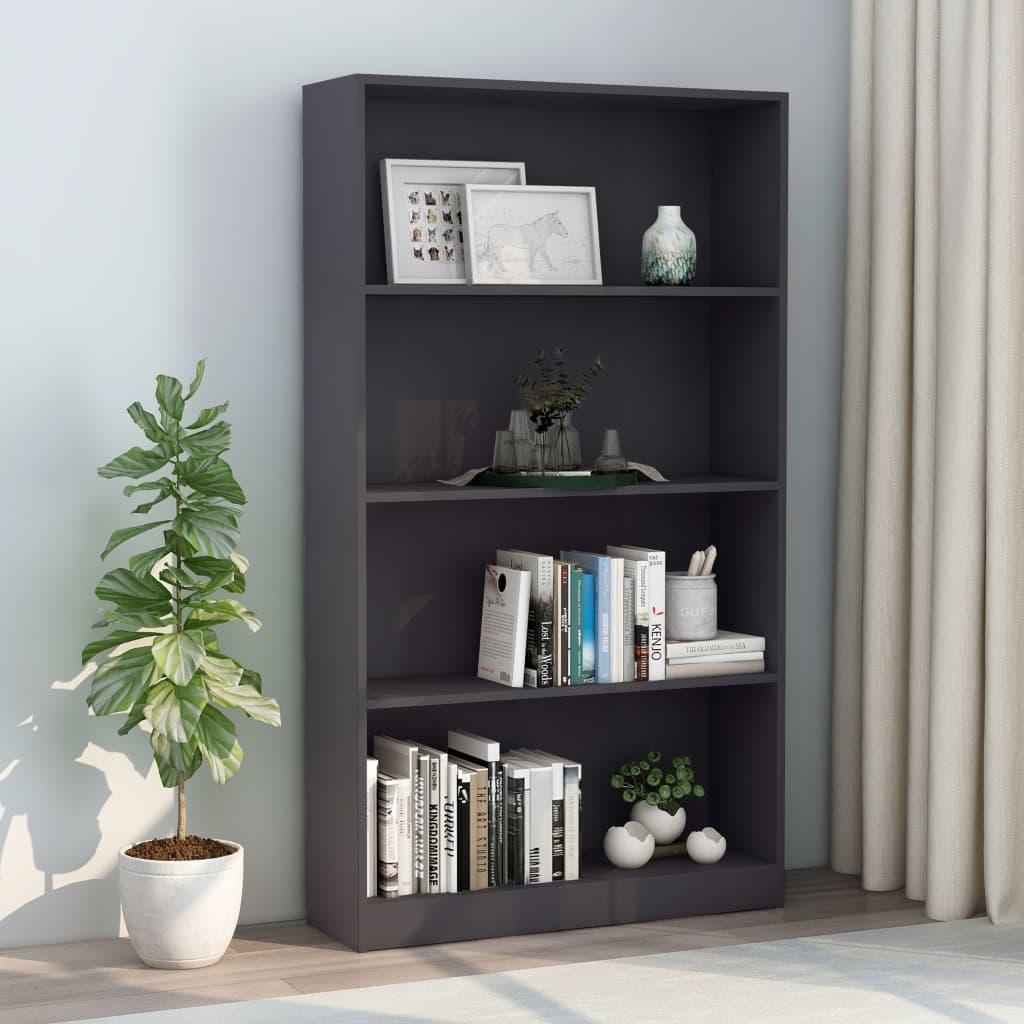 Berkfield 4-Tier Book Cabinet Grey 80x24x142 cm Engineered Wood