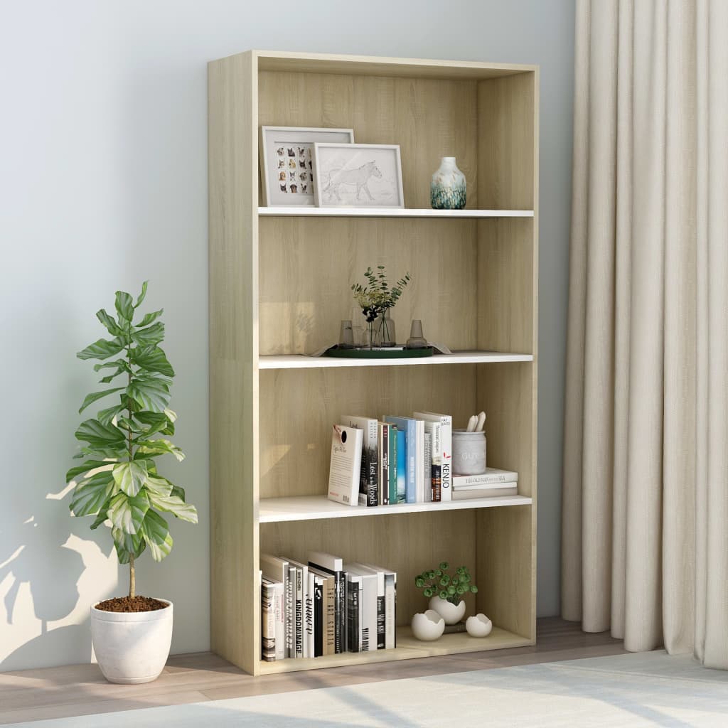 Berkfield 4-Tier Book Cabinet White and Sonoma Oak 80x30x151.5 cm Engineered Wood