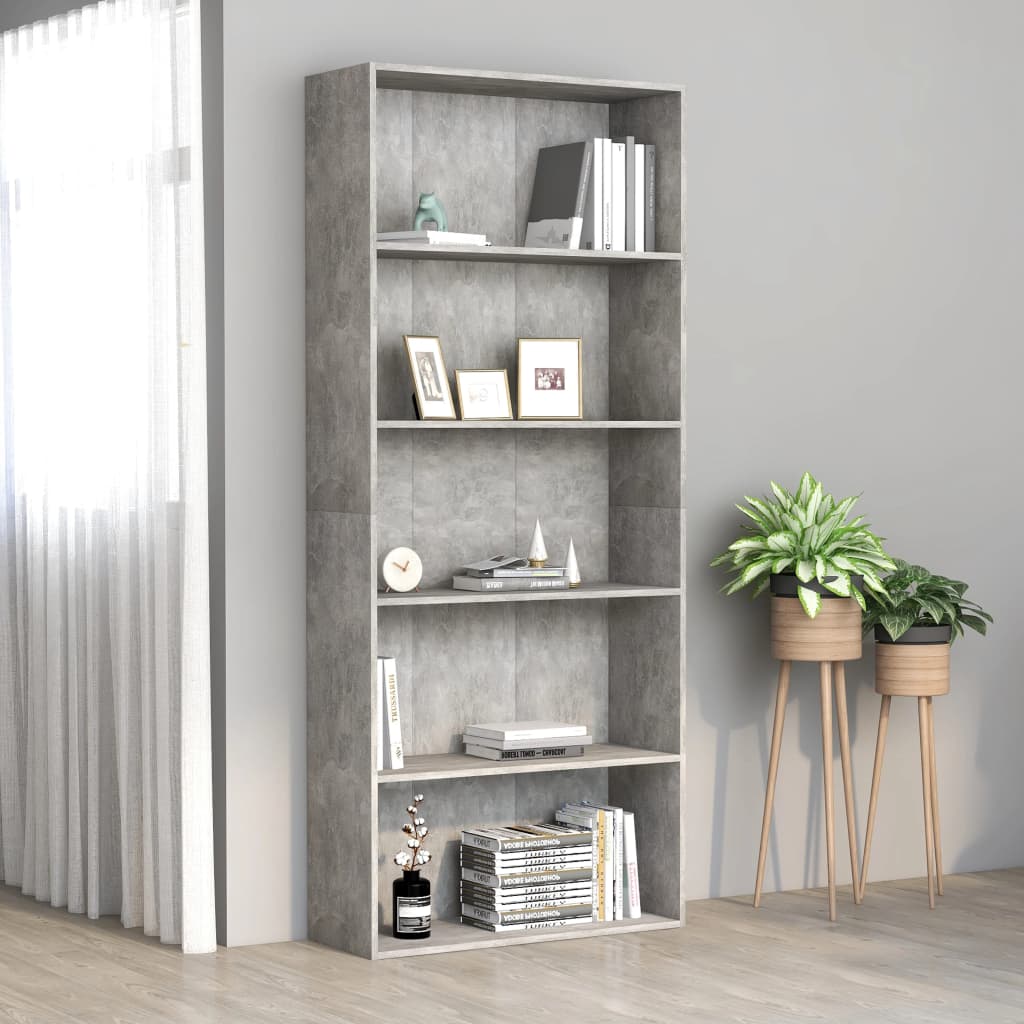 Berkfield 5-Tier Book Cabinet Concrete Grey 80x30x189 cm Engineered Wood
