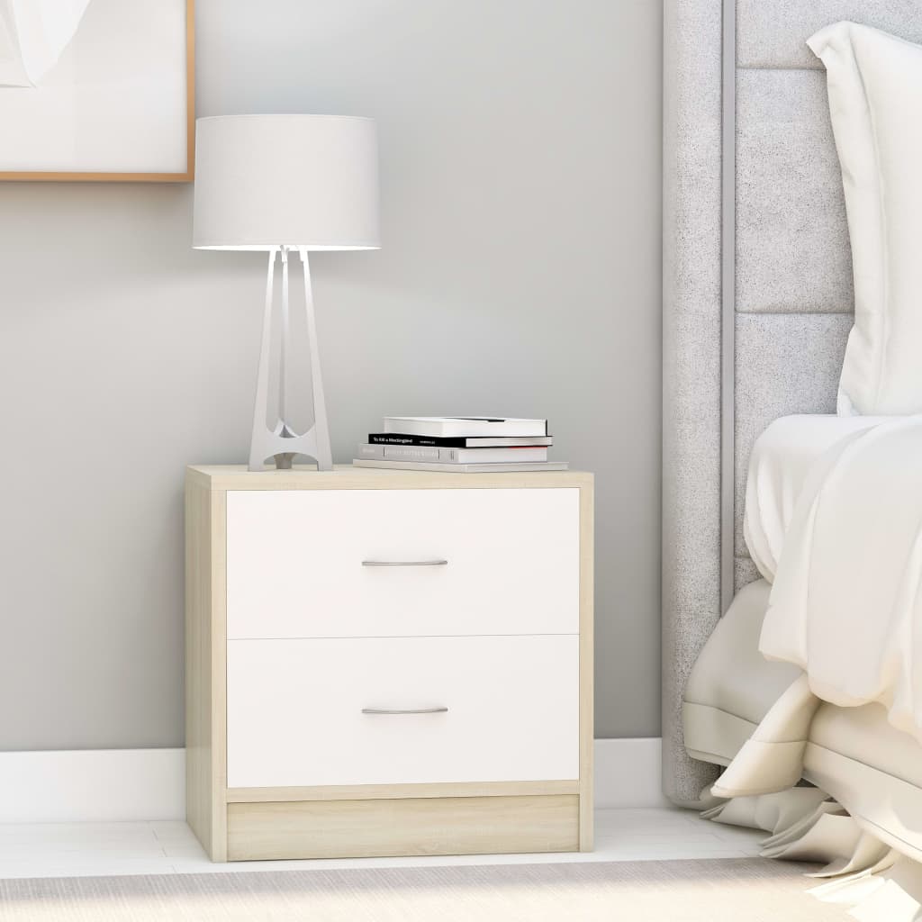 Berkfield Bedside Cabinets 2 pcs White and Sonoma Oak 40x30x40 cm Engineered Wood