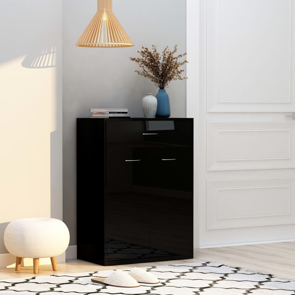Berkfield Shoe Cabinet High Gloss Black 60x35x84 cm Engineered Wood
