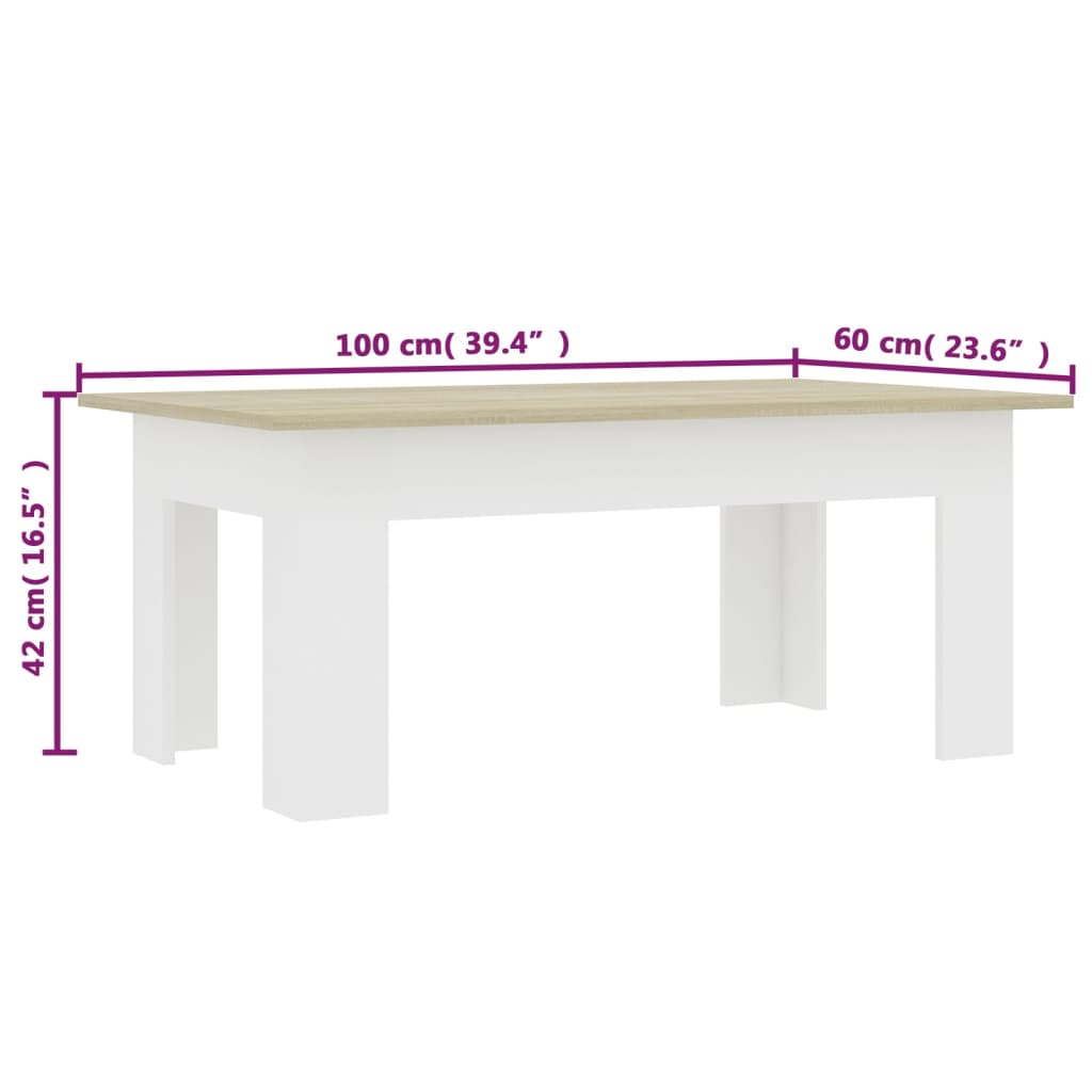 Berkfield Coffee Table White and Sonoma Oak 100x60x42 cm Engineered Wood