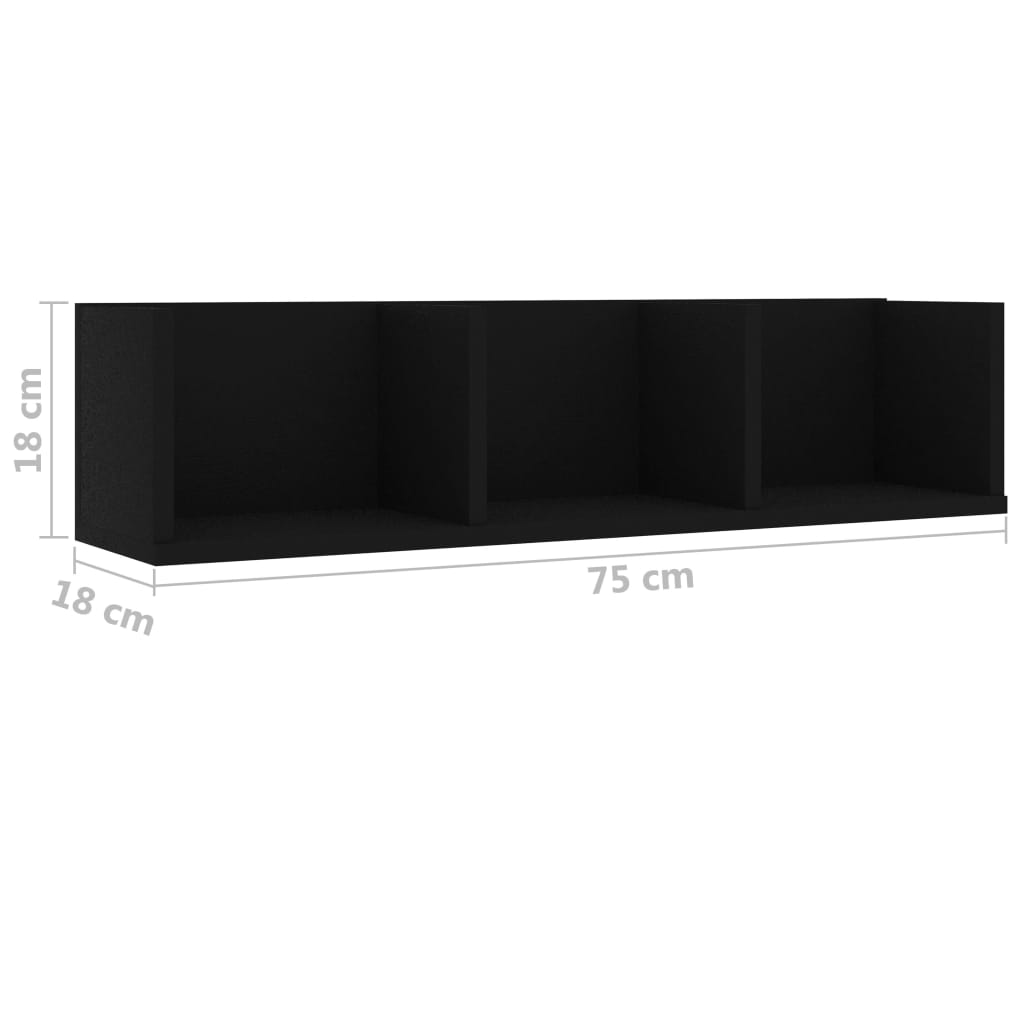 Berkfield CD Wall Shelf Black 75x18x18 cm Engineered Wood