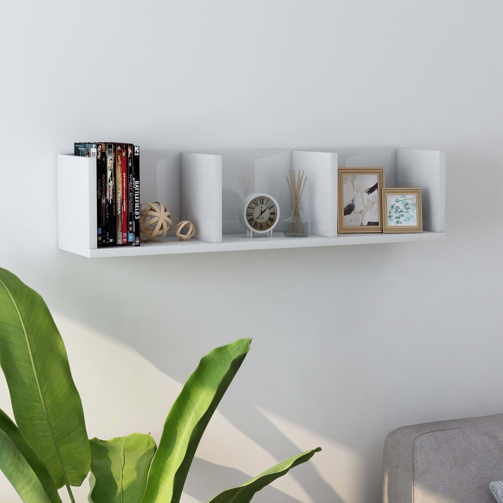 Berkfield CD Wall Shelf High Gloss White 75x18x18 cm Engineered Wood