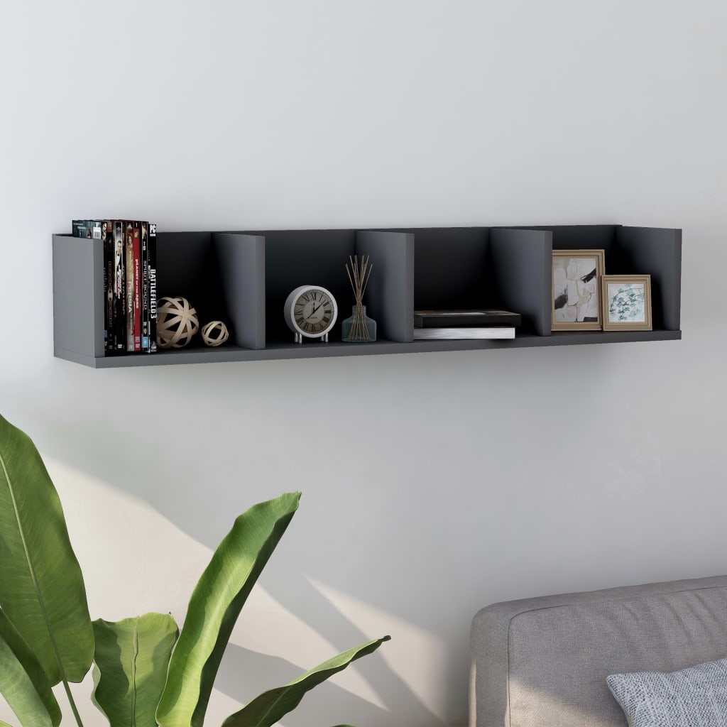 Berkfield CD Wall Shelf Grey 100x18x18 cm Engineered Wood