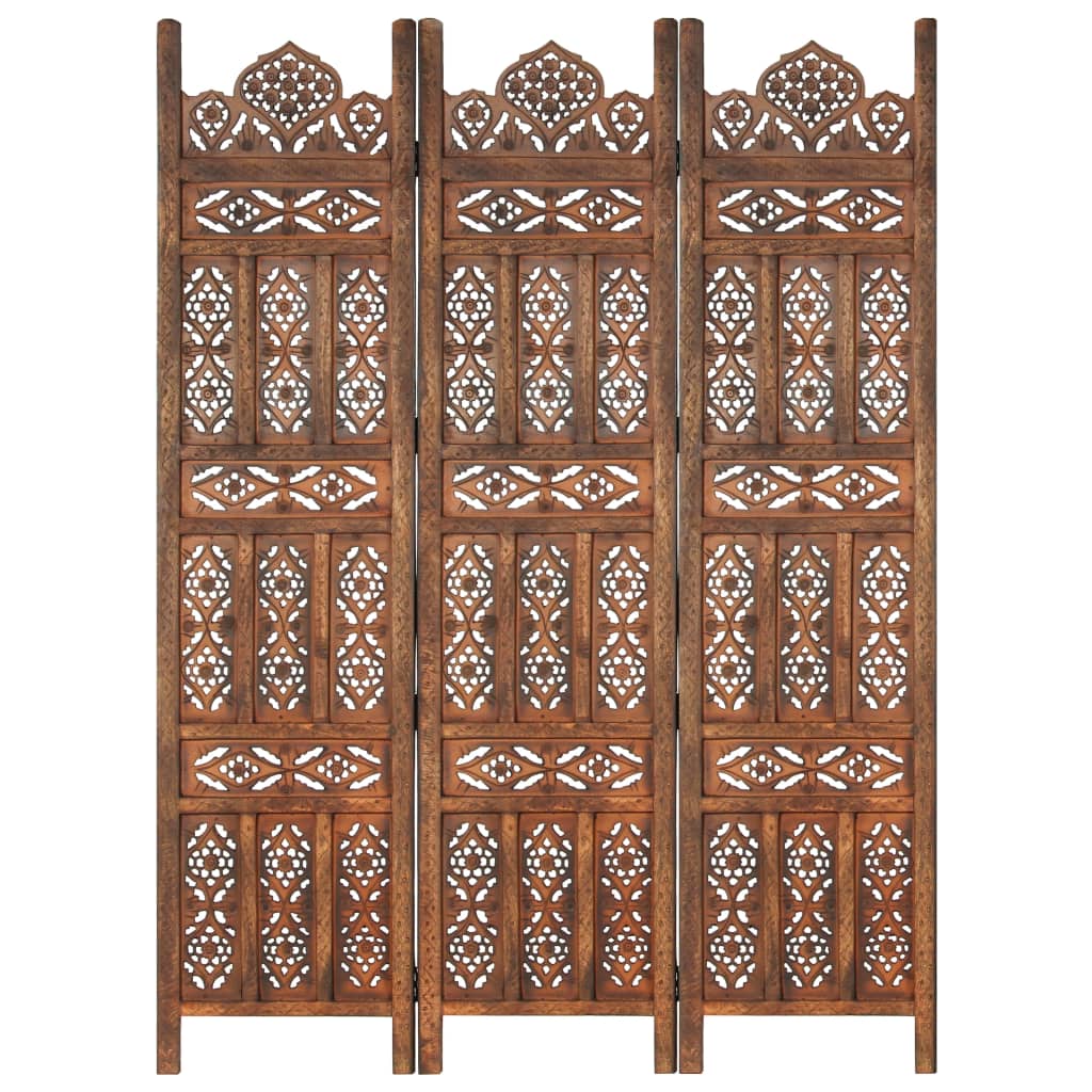 Berkfield Hand carved 3-Panel Room Divider Brown 120x165 cm Solid Mango Wood