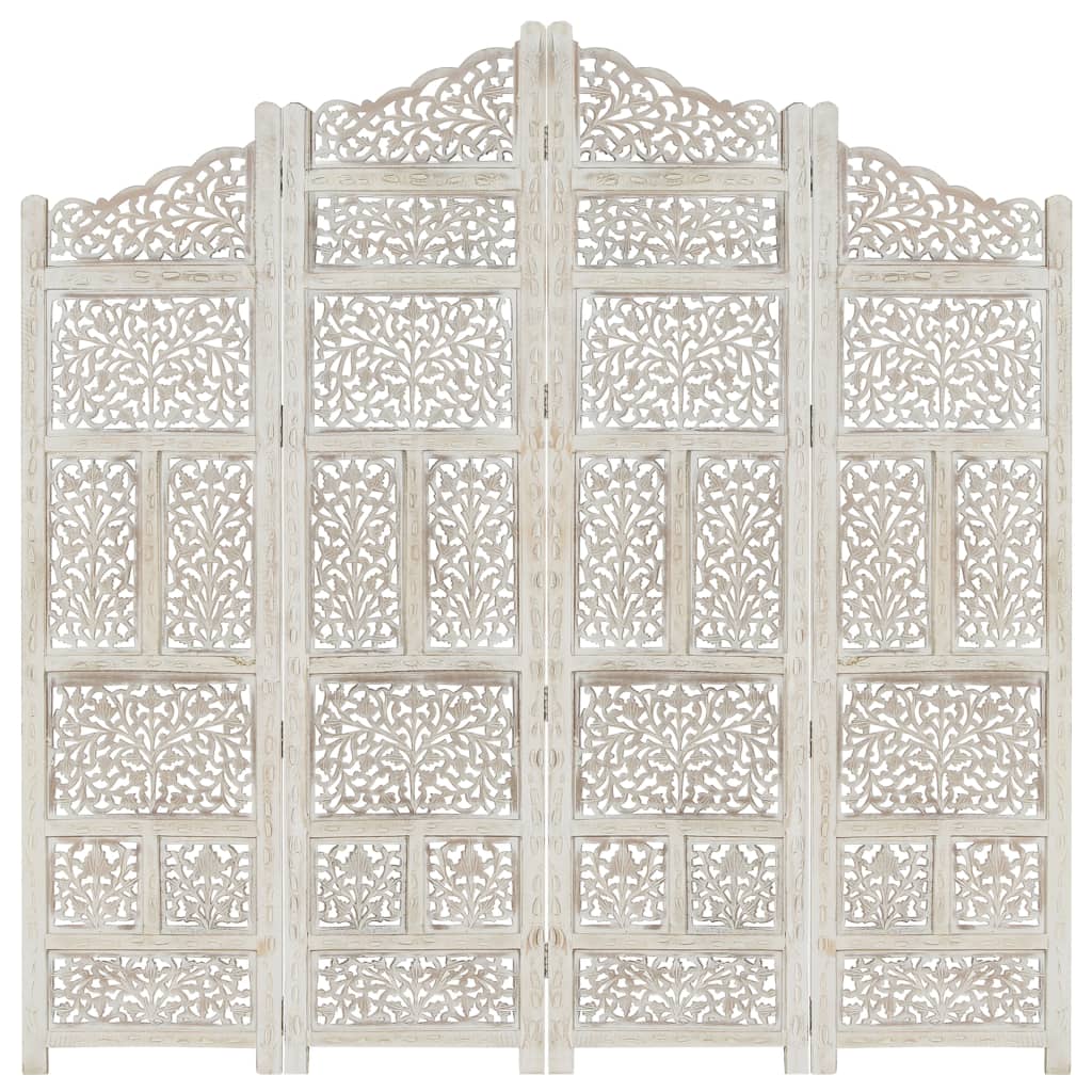 Berkfield Hand carved 4-Panel Room Divider White 160x165 cm Solid Mango Wood