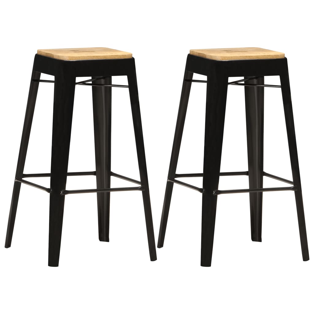 Berkfield Bar Stools 2 pcs Black Solid Mango Wood
