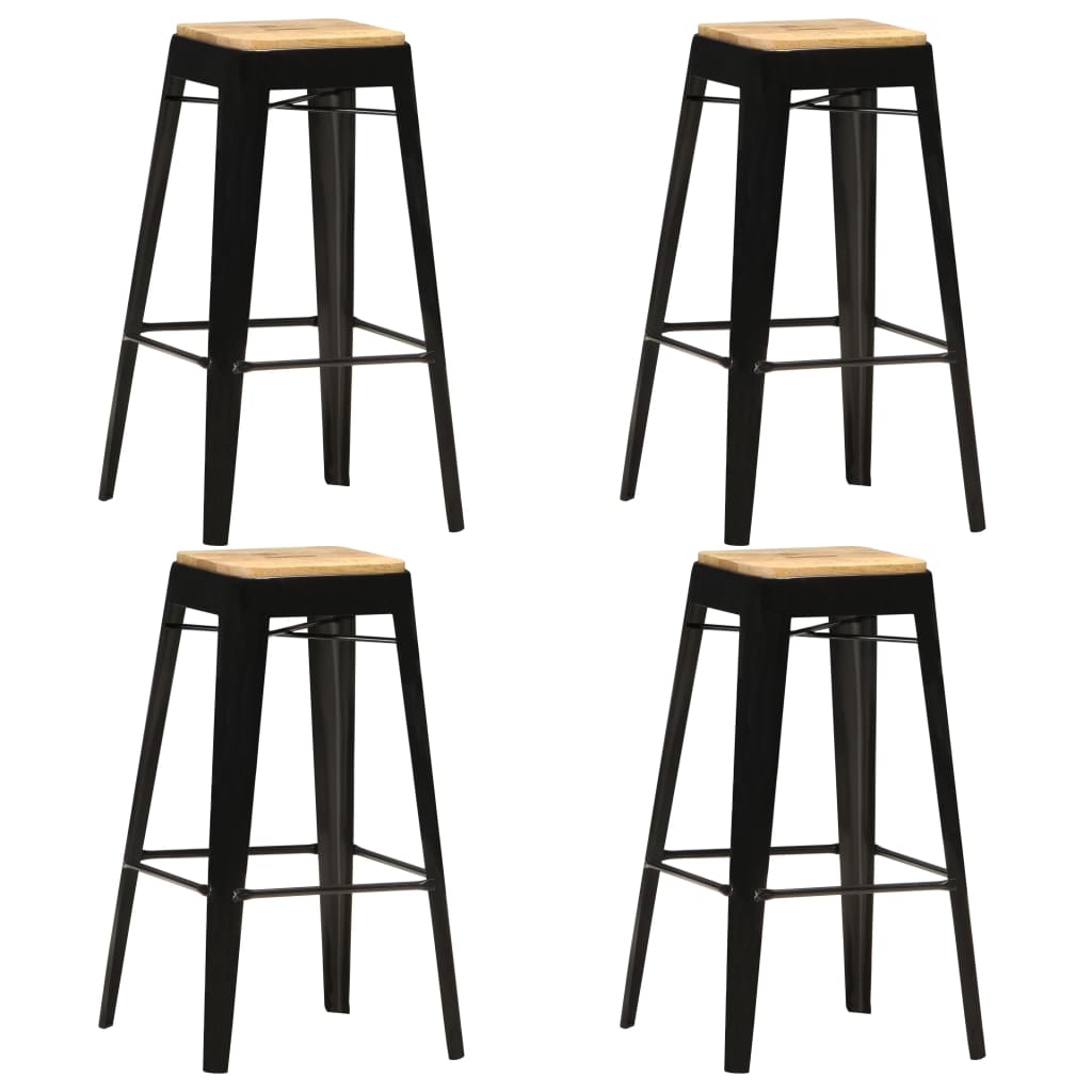 Berkfield Bar Stools 4 pcs Black Solid Mango Wood