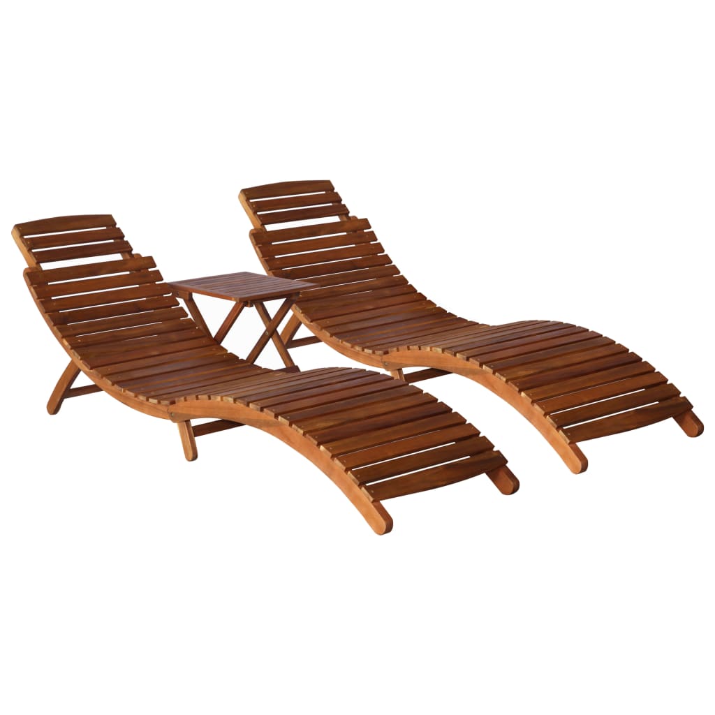 Berkfield 3 Piece Sunlounger with Tea Table Solid Acacia Wood