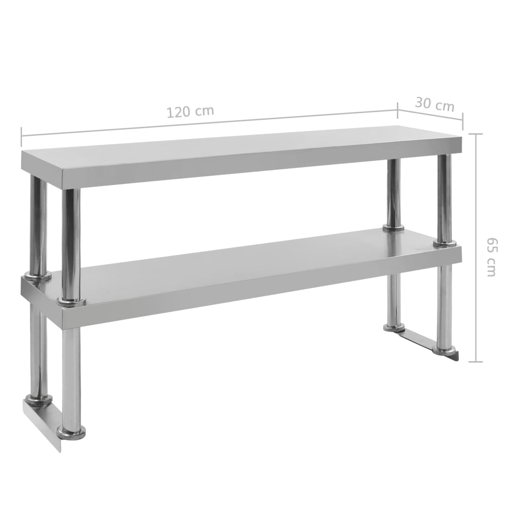Berkfield 2-Tier Work Table Overshelf 120x30x65 cm Stainless Steel