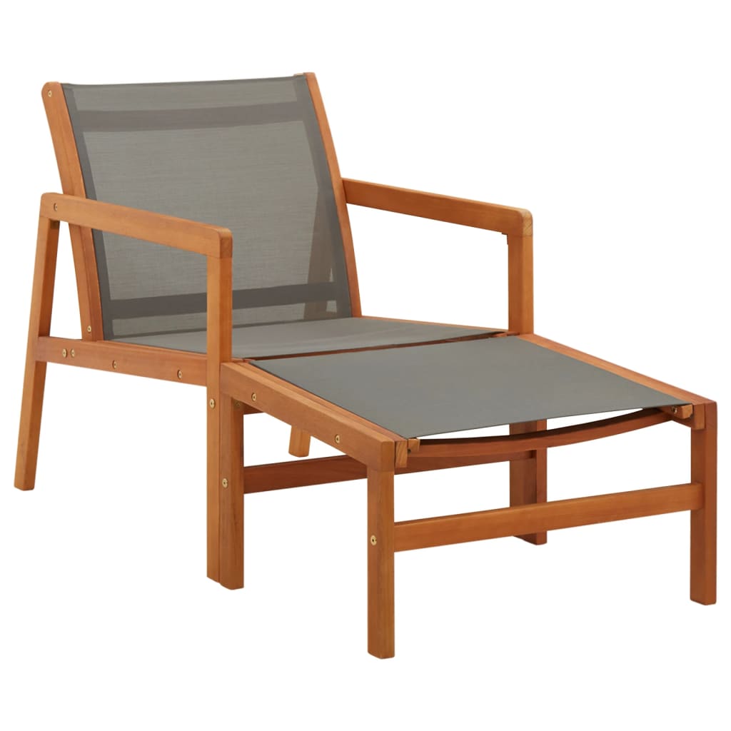 Berkfield Garden Chair with Footrest Grey Solid Eucalyptus Wood and Textilene