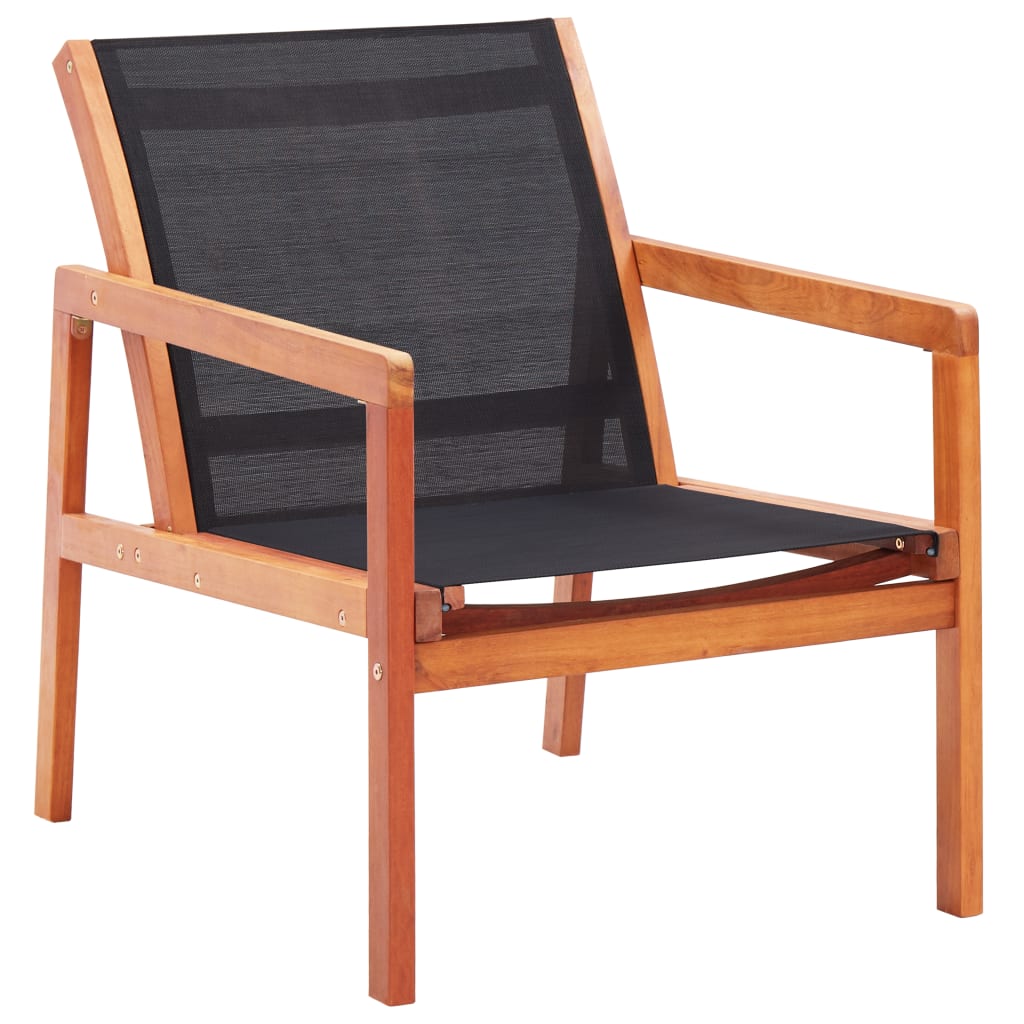 Berkfield Garden Lounge Chair Black Solid Eucalyptus Wood and Textilene
