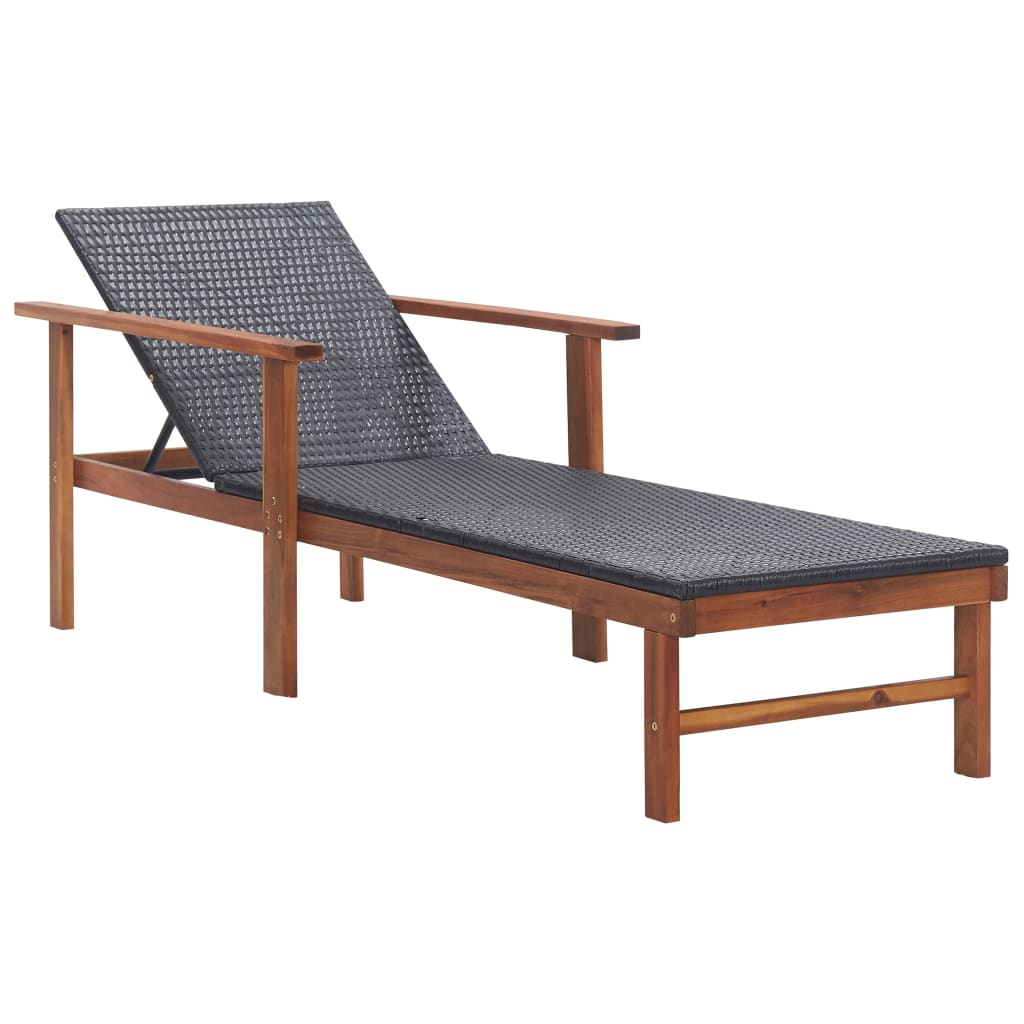 Berkfield Sun Lounger Poly Rattan and Solid Acacia Wood Black