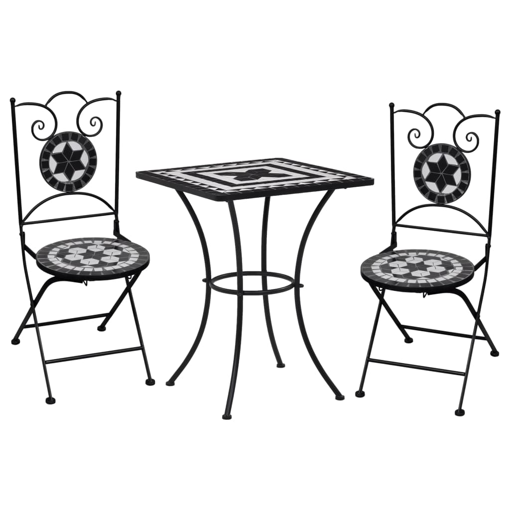 Berkfield 3 Piece Mosaic Bistro Set Ceramic Tile Black and White