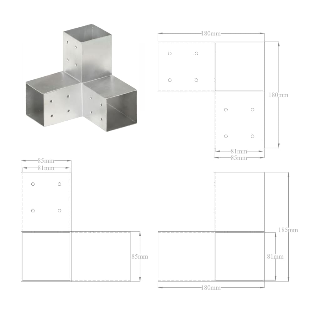 Berkfield Post Connector Y Shape Galvanised Metal 81x81 mm