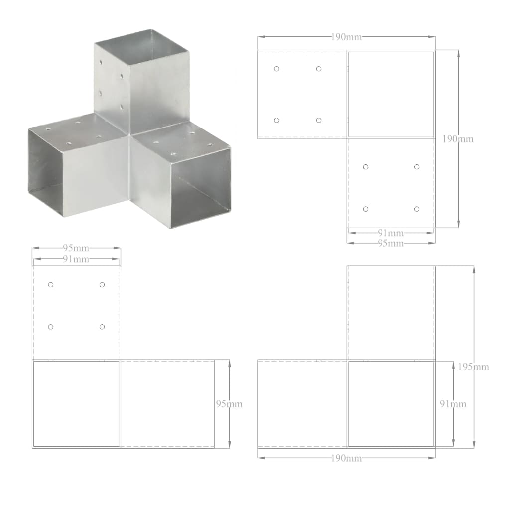 Berkfield Post Connector Y Shape Galvanised Metal 91x91 mm