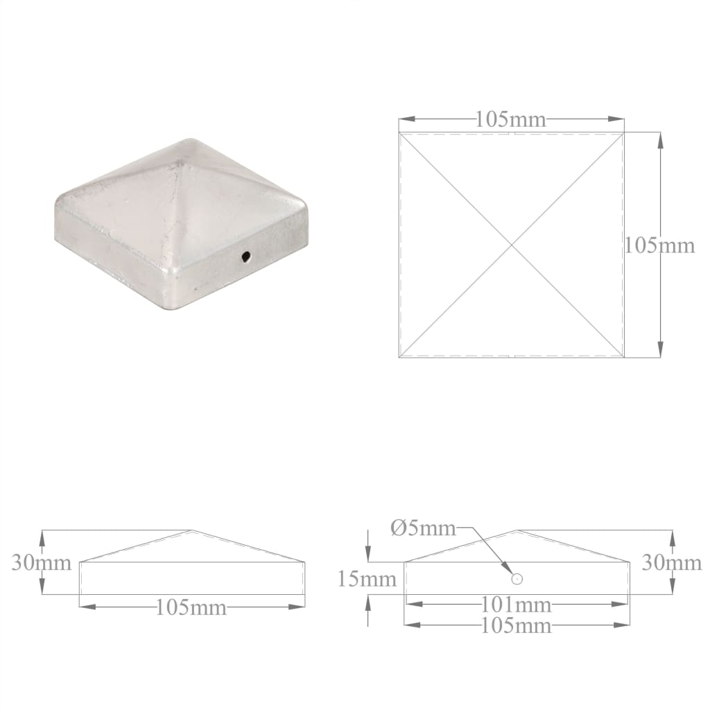 Berkfield Pyramid Fence Post Caps 6 pcs Galvanised Metal 101x101 mm