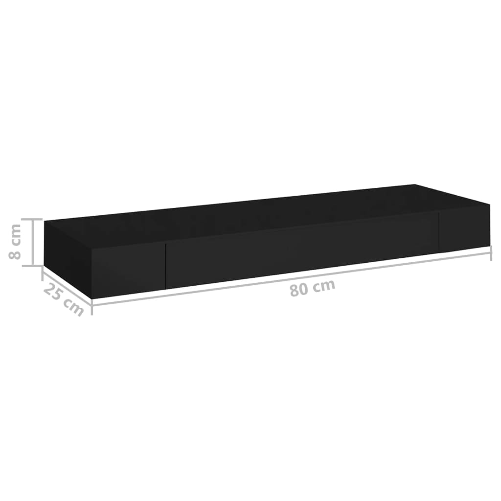 Berkfield Floating Wall Shelf with Drawer Black 80x25x8 cm