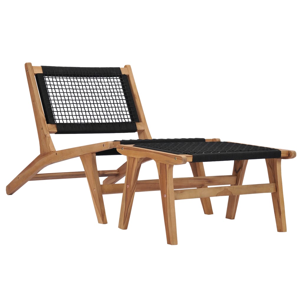 Berkfield Sun Lounger with Footrest Solid Teak Wood and Rope