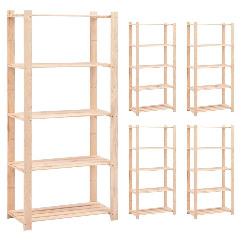 Berkfield 5-Tier Storage Racks 5 pcs 80x38x170 cm Solid Pinewood 250 kg