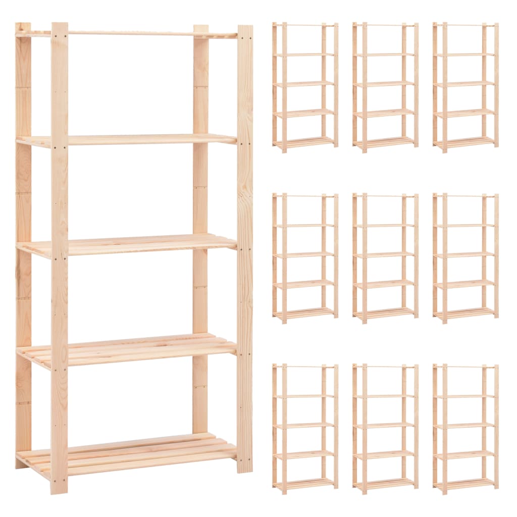 Berkfield 5-Tier Storage Racks 10 pcs 80x38x170 cm Solid Pinewood 250 kg