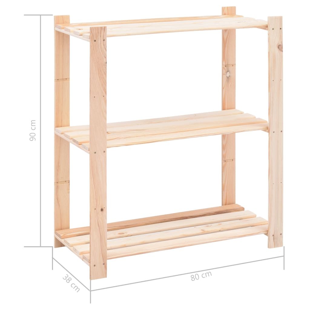 Berkfield 3-Tier Storage Racks 2 pcs 80x38x90 cm Solid Pinewood 150 kg