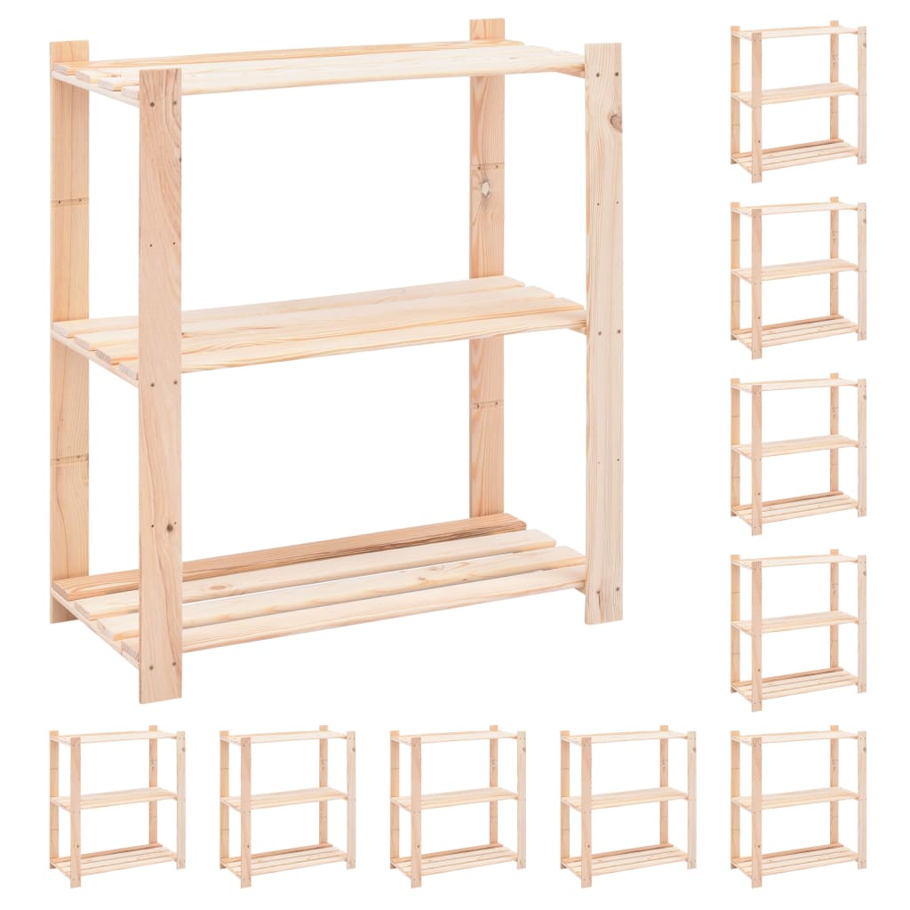 Berkfield 3-Tier Storage Racks 10 pcs 80x38x90 cm Solid Pinewood 150 kg