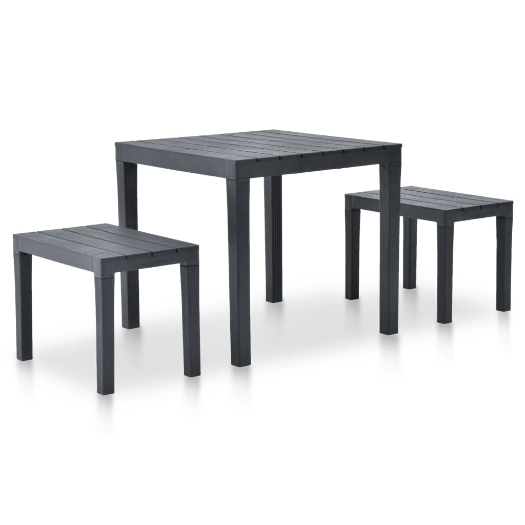 Berkfield Garden Table with 2 Benches Plastic Anthracite