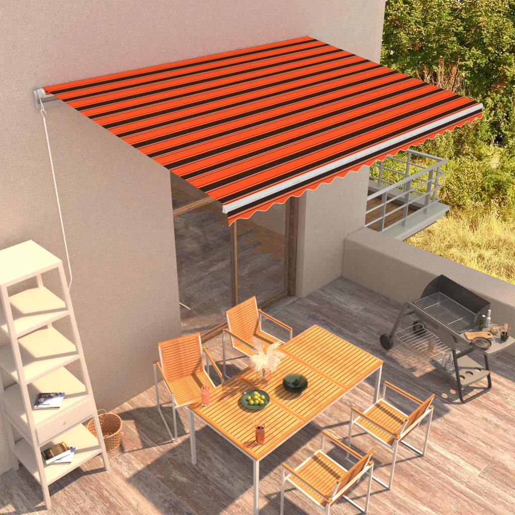 Berkfield Manual Retractable Awning 450x300 cm Orange and Brown