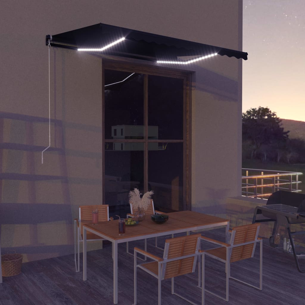 Berkfield Manual Retractable Awning with LED 350x250 cm Anthracite