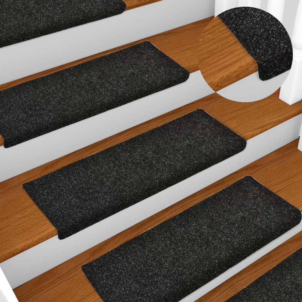 Berkfield Stair Mats 15 pcs Needle Punch 65x21x4 cm Black