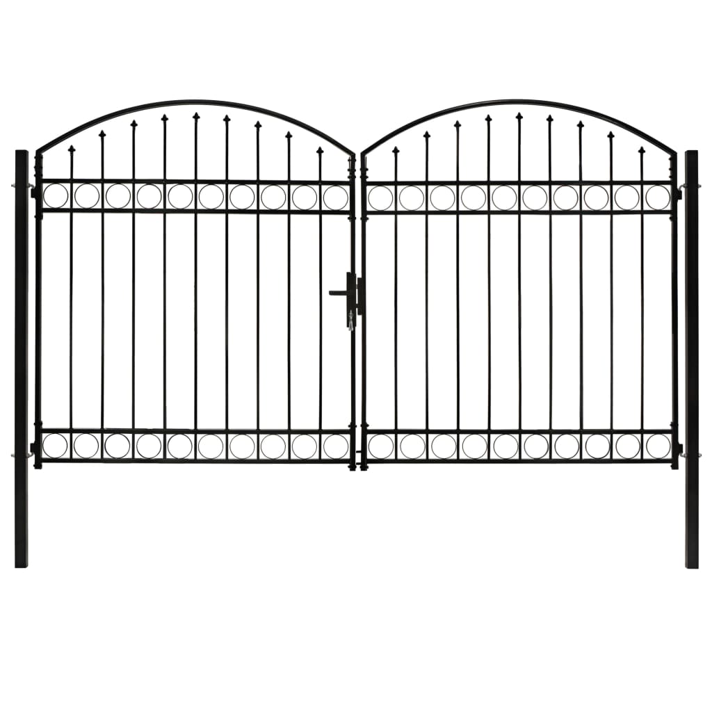 Berkfield Fence Gate Double Door with Arched Top Steel 300x200 cm Black