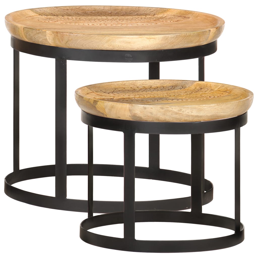 Berkfield Round Side Tables 2 pcs Solid Mango Wood and Steel