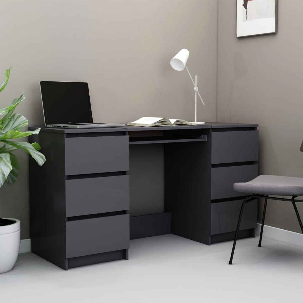 Berkfield Writing Desk High Gloss Grey 140x50x77 cm Engineered Wood