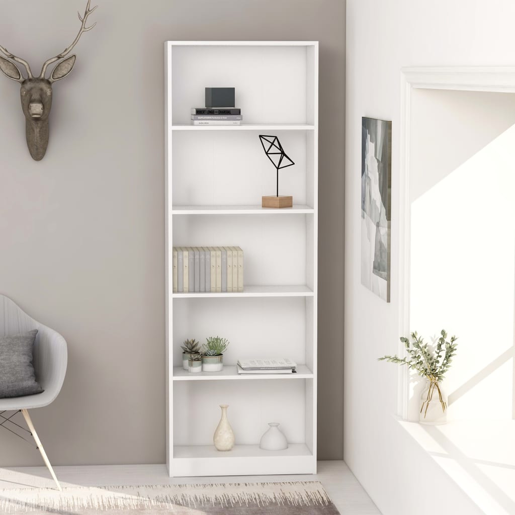 Berkfield 5-Tier Book Cabinet White 60x24x175 cm Engineered Wood