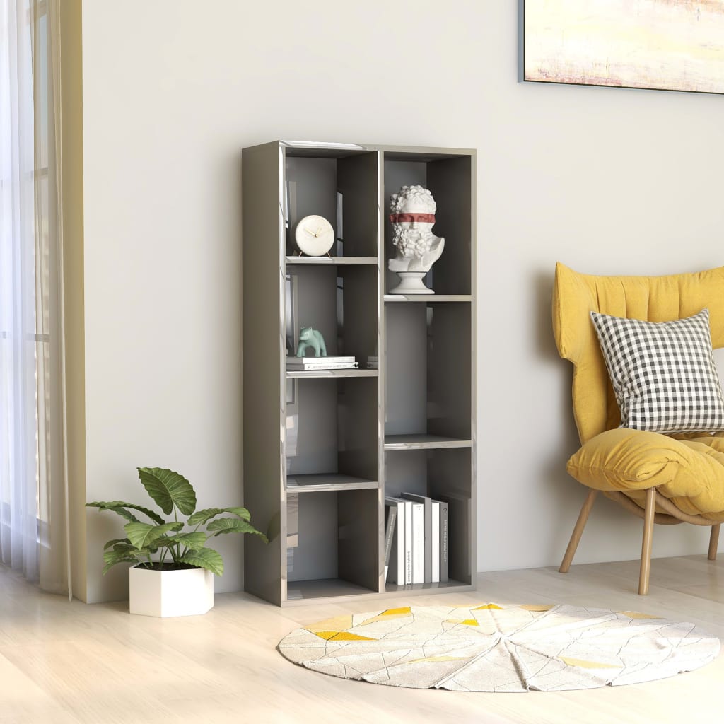 Berkfield Book Cabinet High Gloss Grey 50x25x106 cm Engineered Wood