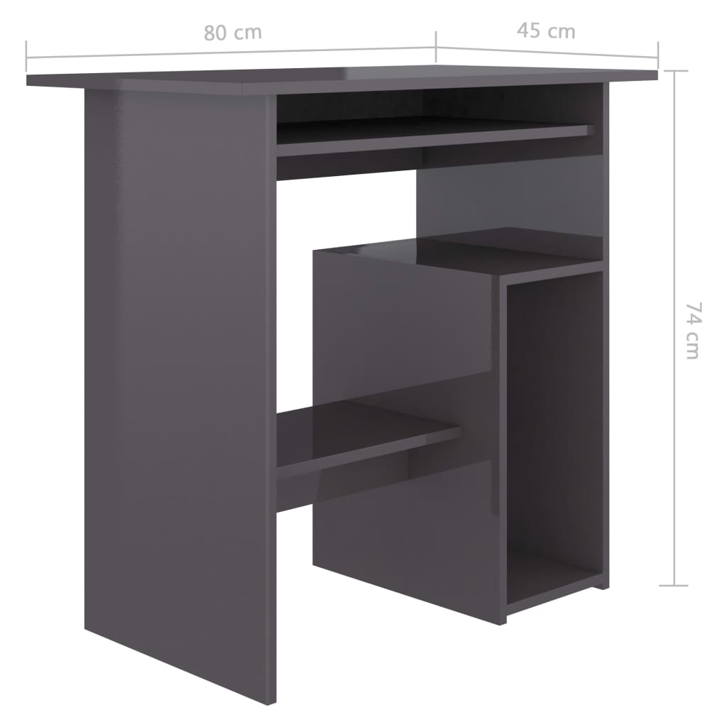 Berkfield Desk High Gloss Grey 80x45x74 cm Engineered Wood